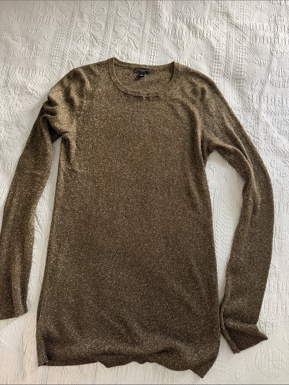 Ann Taylor Metallic Bronze Crewneck Sweater
